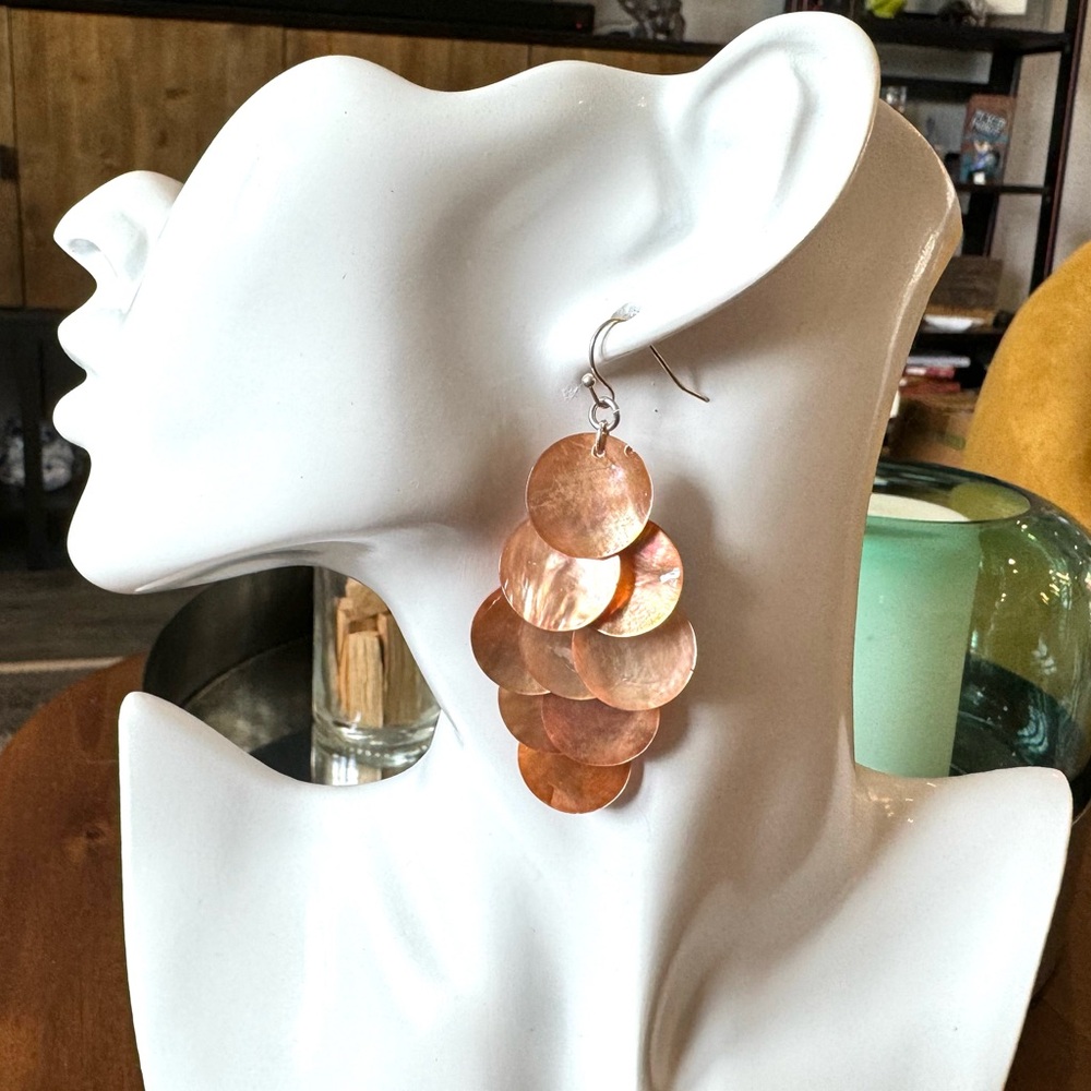 Chico's Elegant Orange and Silver Shell Dangle Earrings
